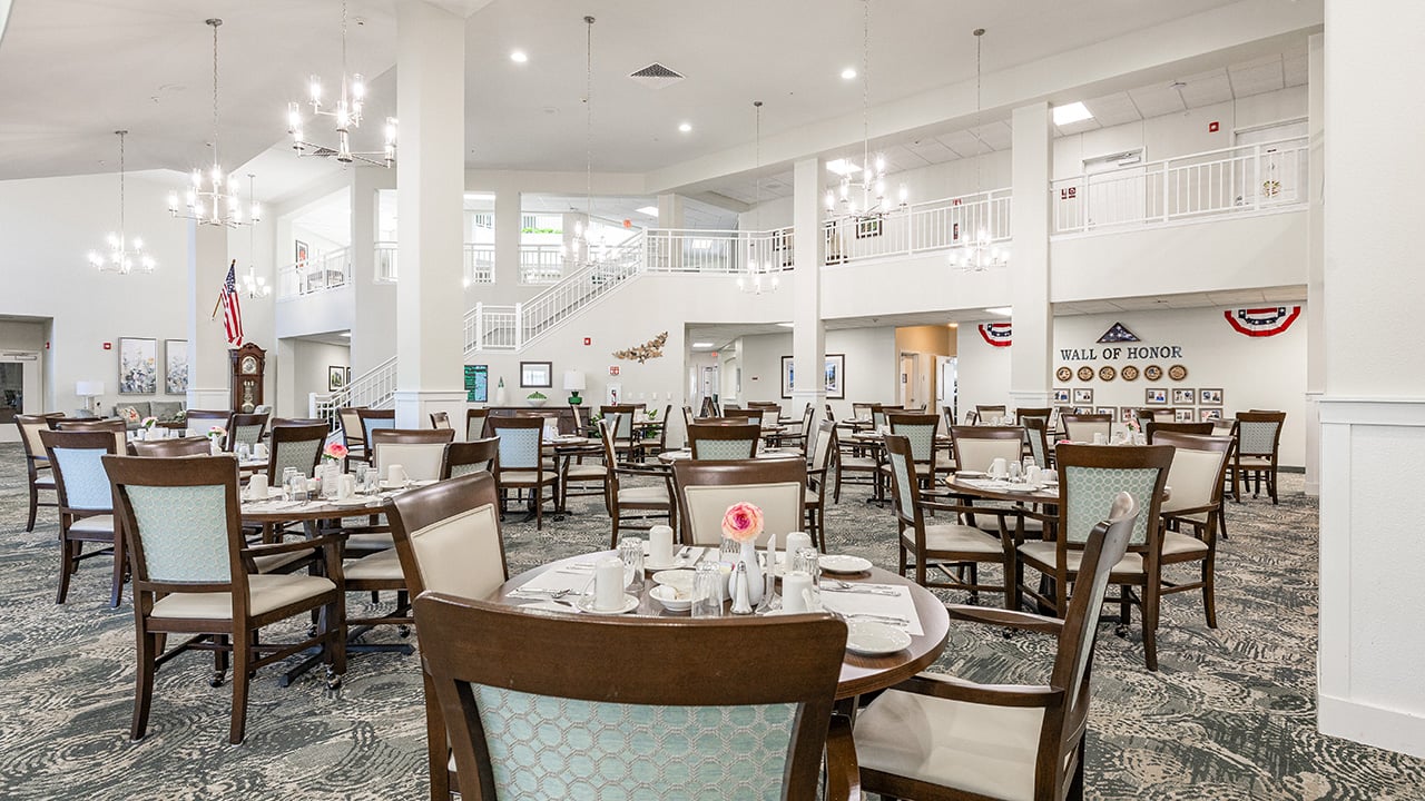 The dining room at Heatherwood set for mealtime