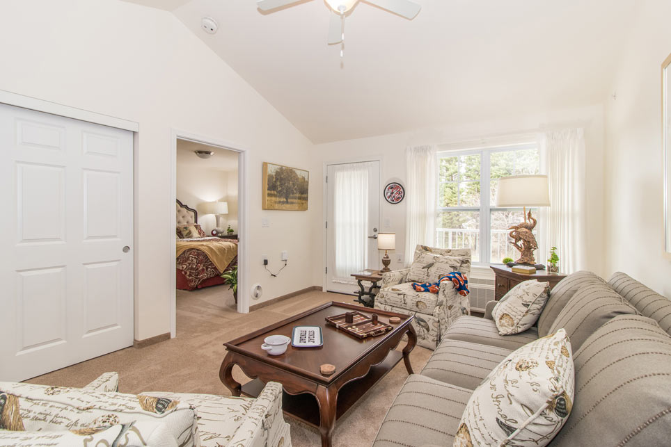 A living room in a Heatherwood apartment