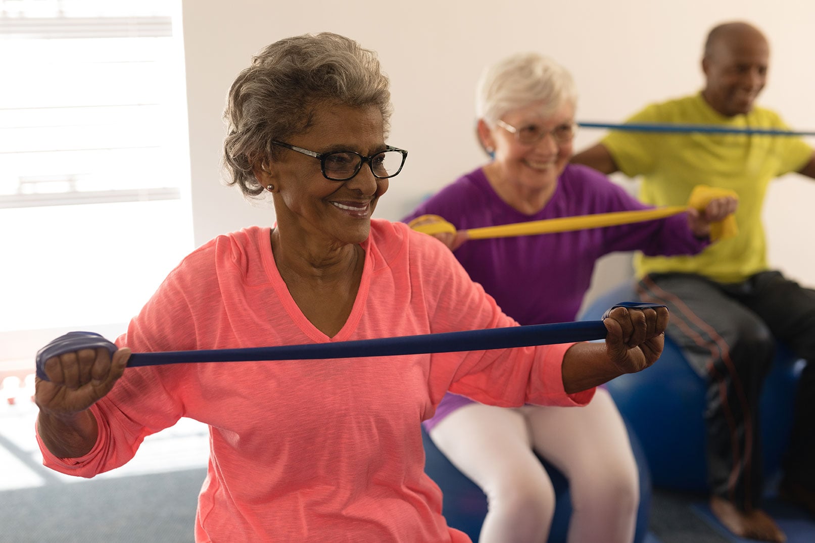 Residents taking part in an exercise class at Heatherwood