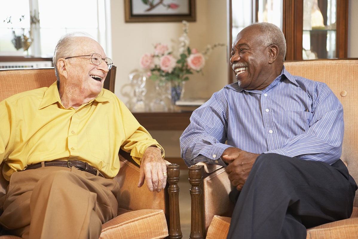 Residents laughing together at Heatherwood